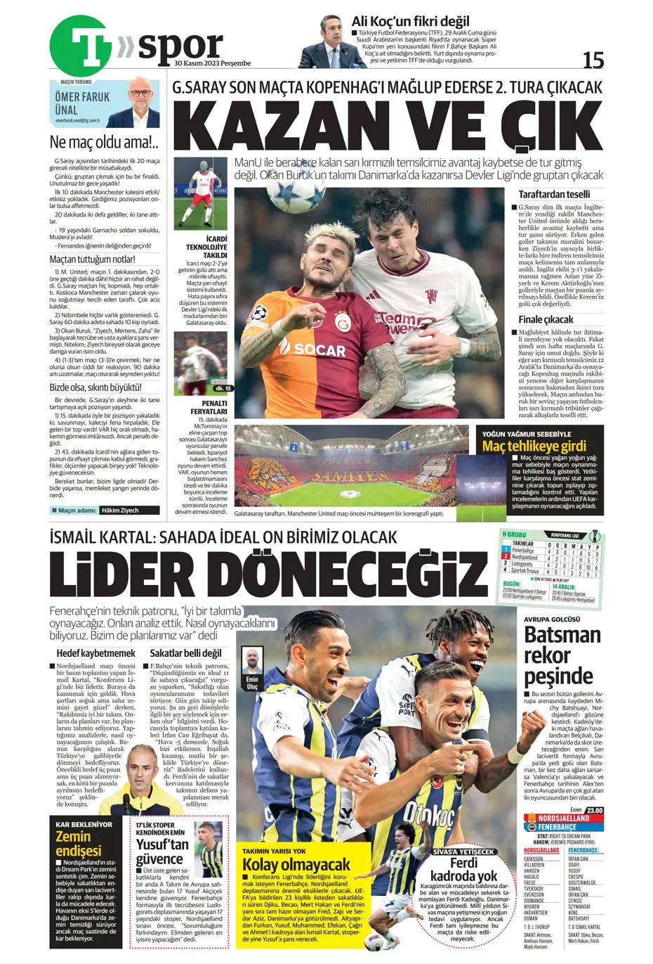 "Çok büyüksün Hakim Bey" | Sporun manşetleri (30 Kasım 2023) - 42