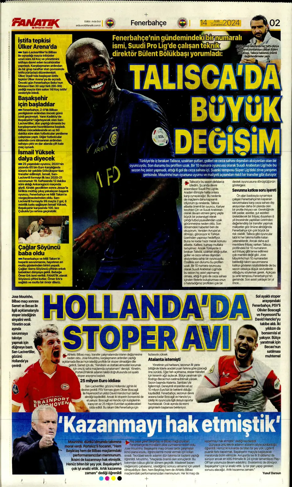 "Boscagli ve Hancko listeye girdi" | Sporun manşetleri - 7 "Boscagli ve Hancko listeye girdi" | Sporun manşetleri - 7