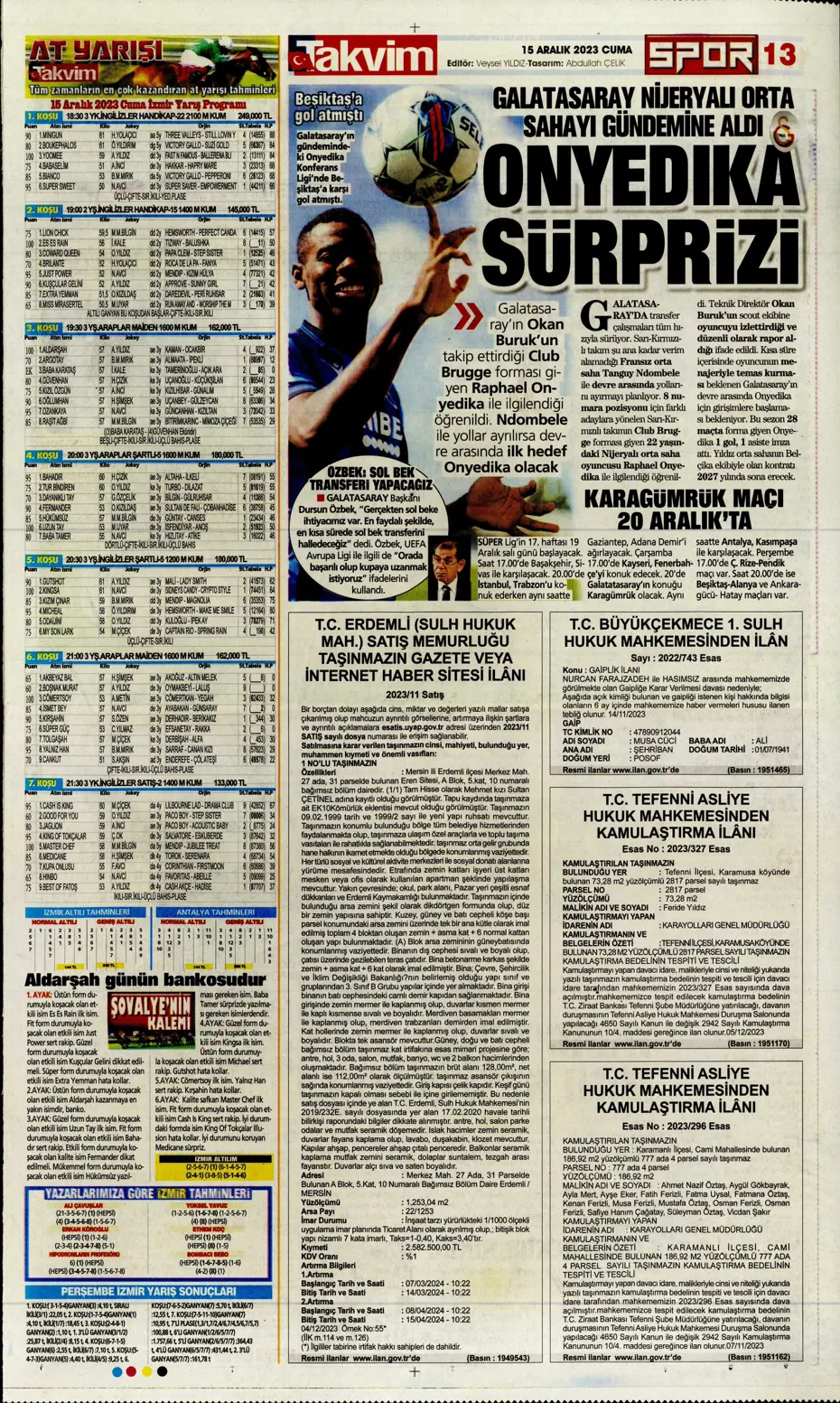 "Aslan'dan Jorginho bombası" | Sporun manşetleri (15 Aralık 2023) - 35