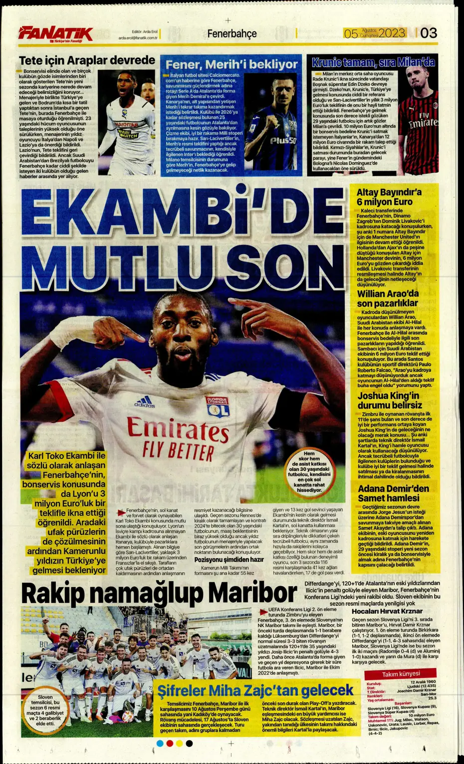 "Fener'e yıldız yağmuru" | Sporun Manşetleri (5 Ağustos 2023) - 5