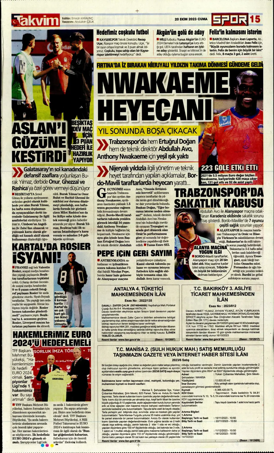 "Derbinin kilidini açacak anahtarlar" | Sporun manşetleri (20 Ekim 2023) - 32