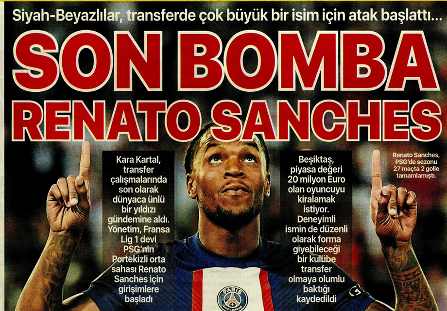 "Son bomba Renato Sanches" | Sporun manşetleri (14 Haziran 2023)
