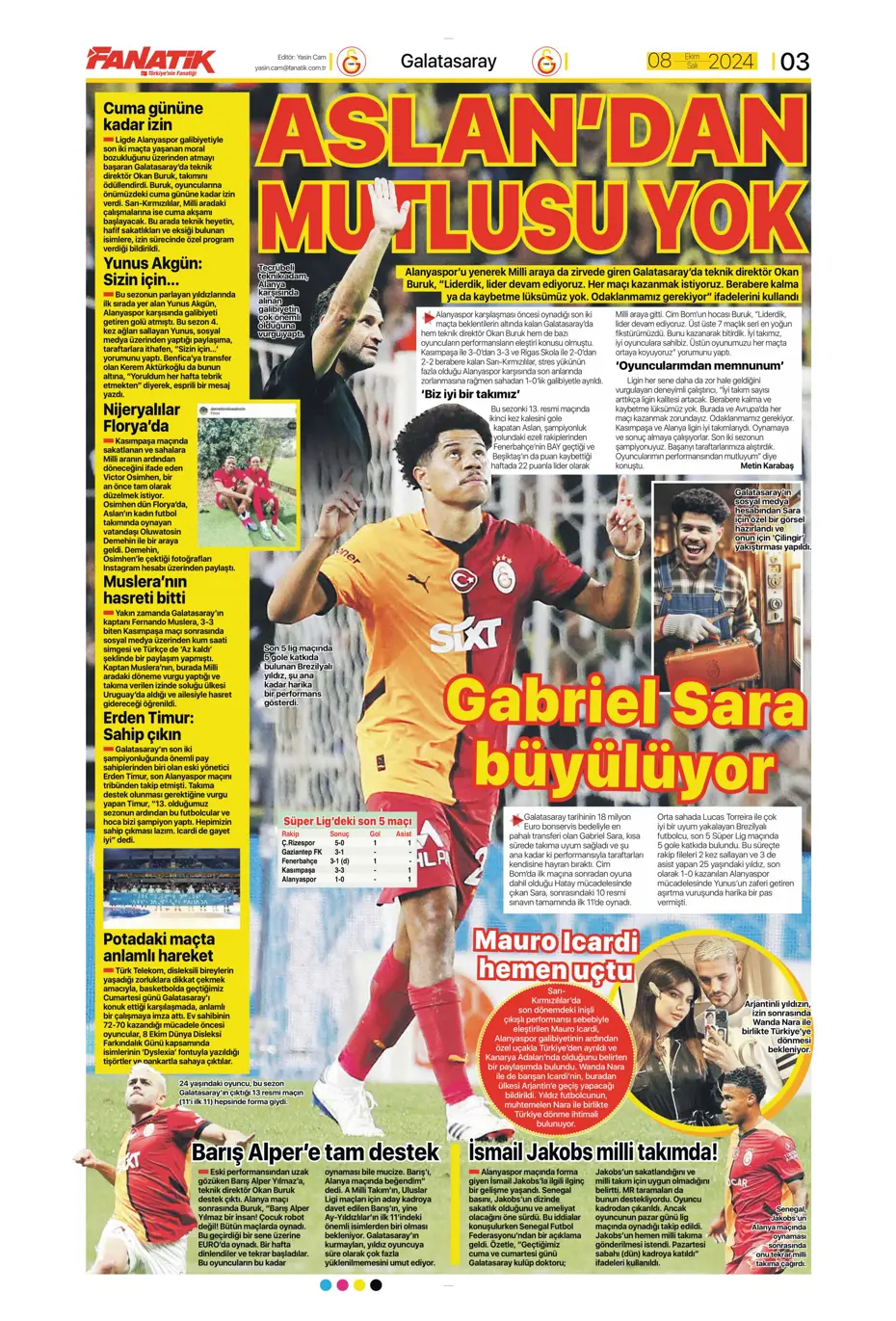 "Fenerbahçe'ye sürpriz golcü" | Sporun manşetleri (8 Ekim 2024) - 8