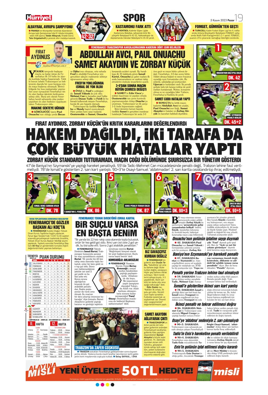 "Kadıköy'de tarihi fırtına" | Sporun manşetleri (5 Kasım 2023) - 22