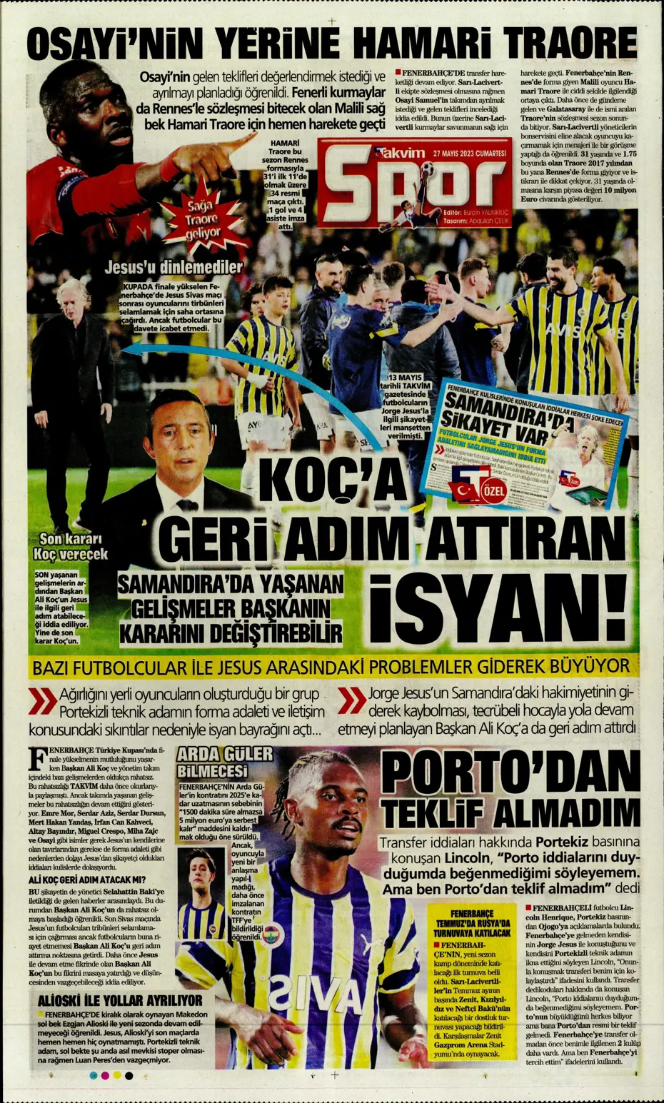 "4 geliyor, 3 gidiyor" | Sporun manşetleri (27 Mayıs 2023) - 18