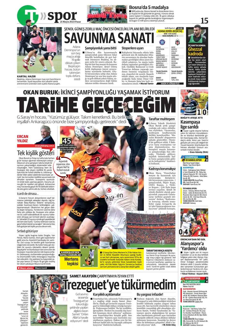 "Mauro Icardi ile 23. şampiyonluğa" Günün spor manşetleri (21 Mayıs 2023) - 26