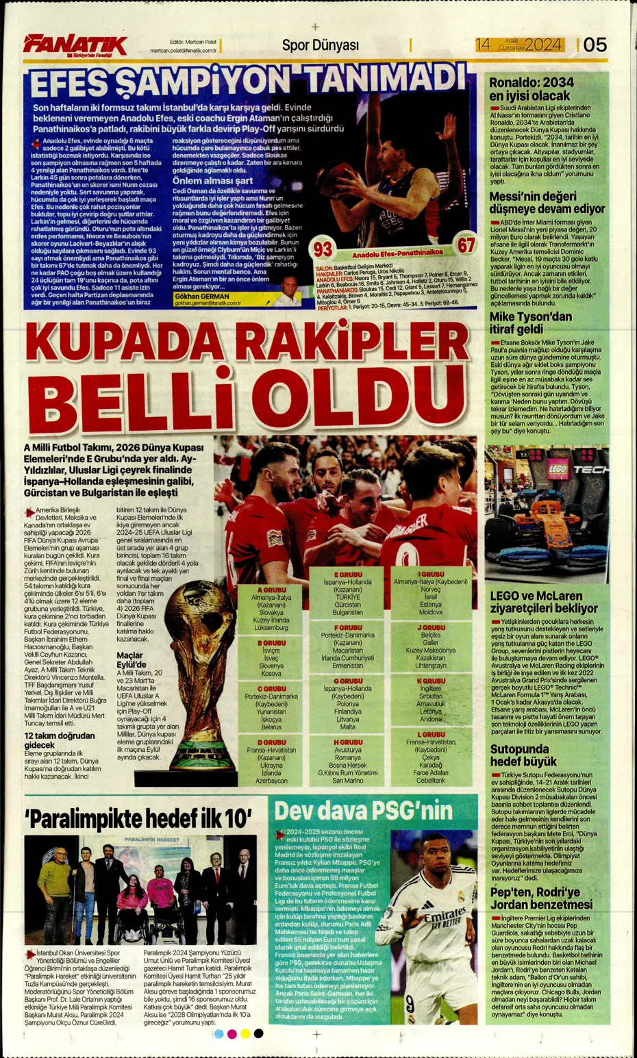 "Boscagli ve Hancko listeye girdi" | Sporun manşetleri - 6