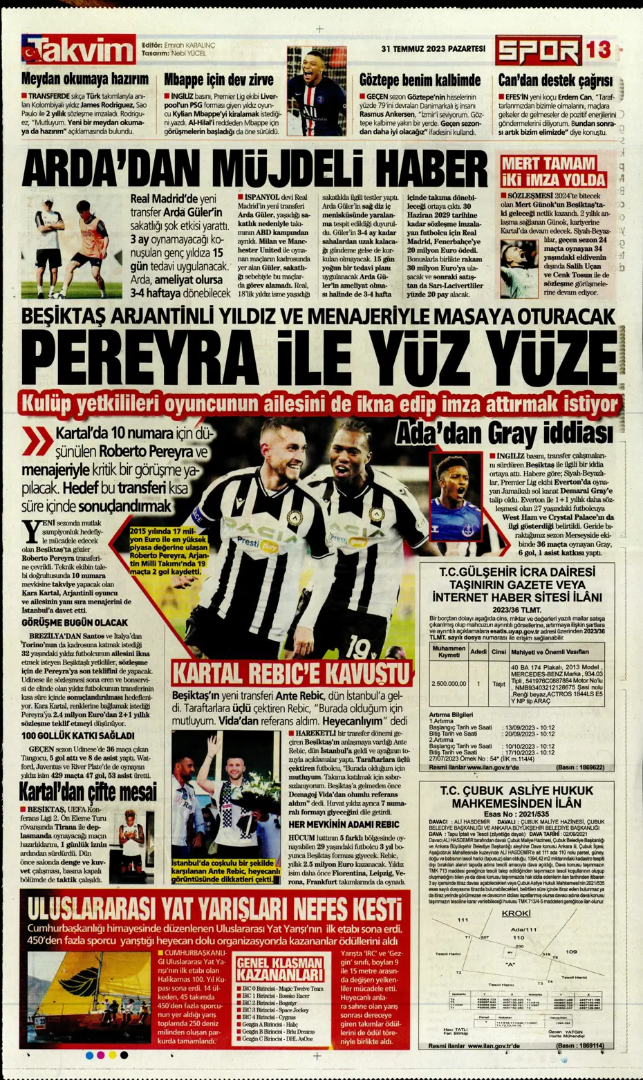 "Zaha'nın rövanşı Felix" | Sporun Manşetleri (31 Temmuz 2023) - 30