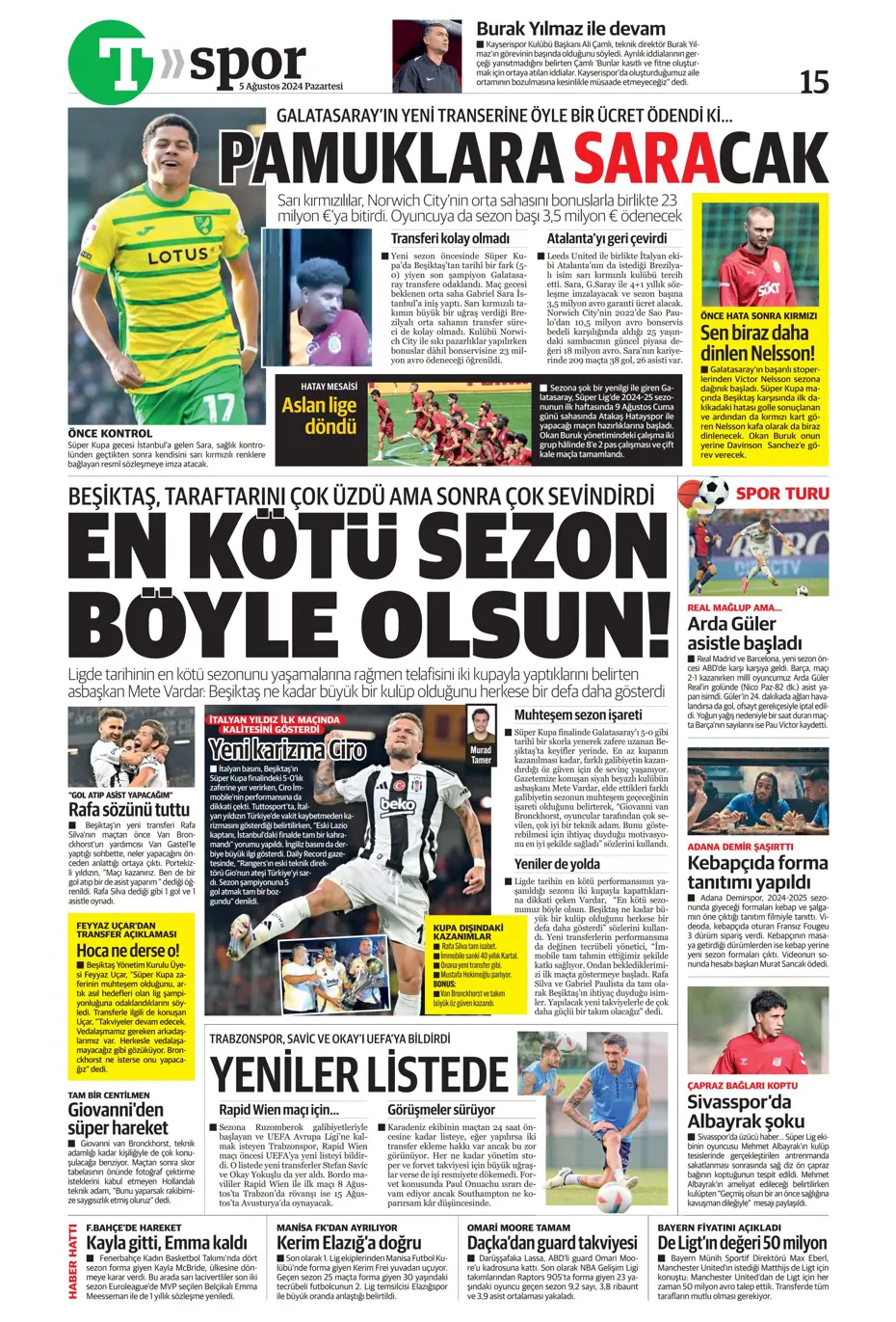 "Galatasaray'da sıradaki transfer Szmodics" | Sporun manşetleri - 39 "Galatasaray'da sıradaki transfer Szmodics" | Sporun manşetleri - 39