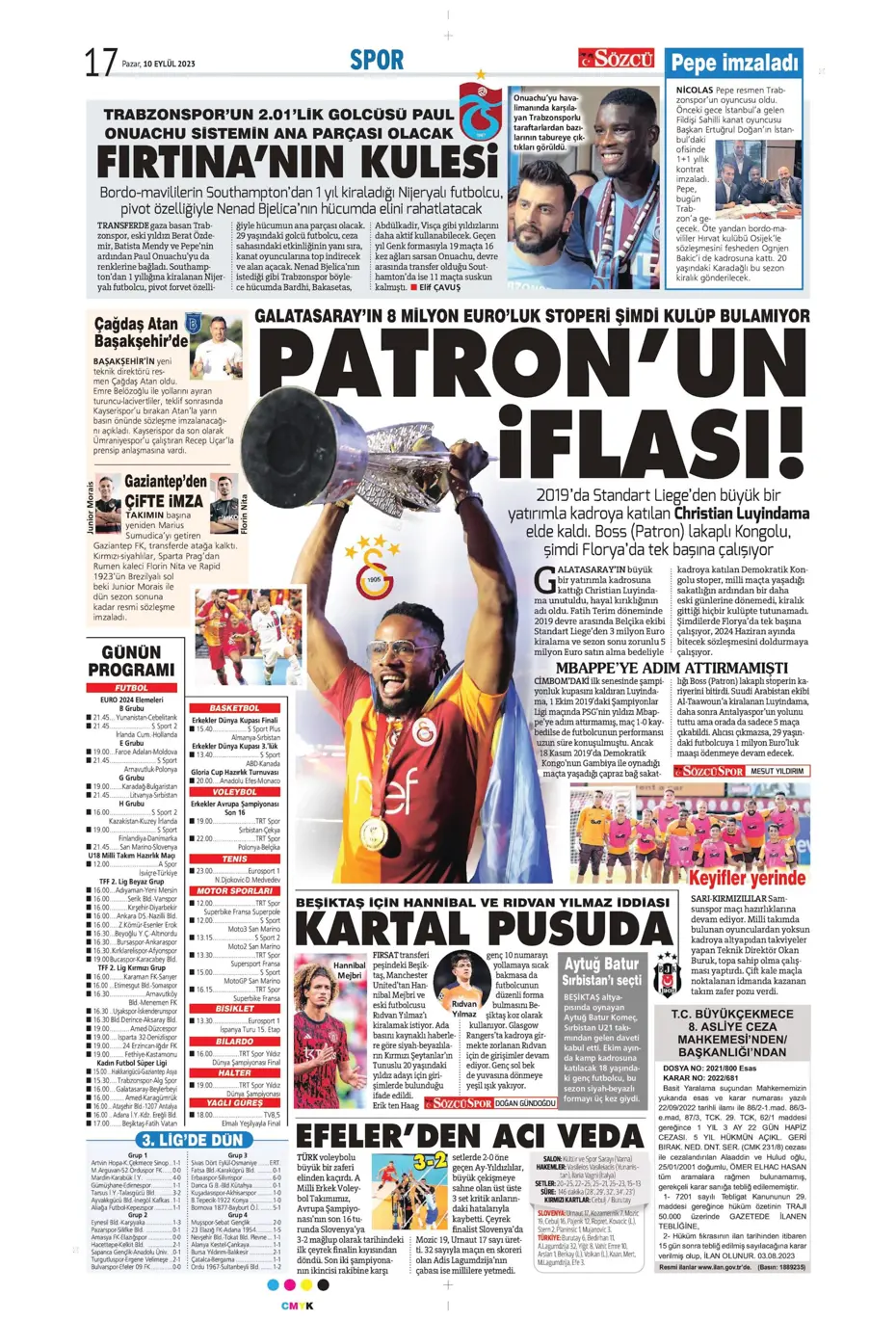 "Kuntz gidiyor, Avcı geliyor" | Sporun manşetleri (10 Eylül 2023) - 29