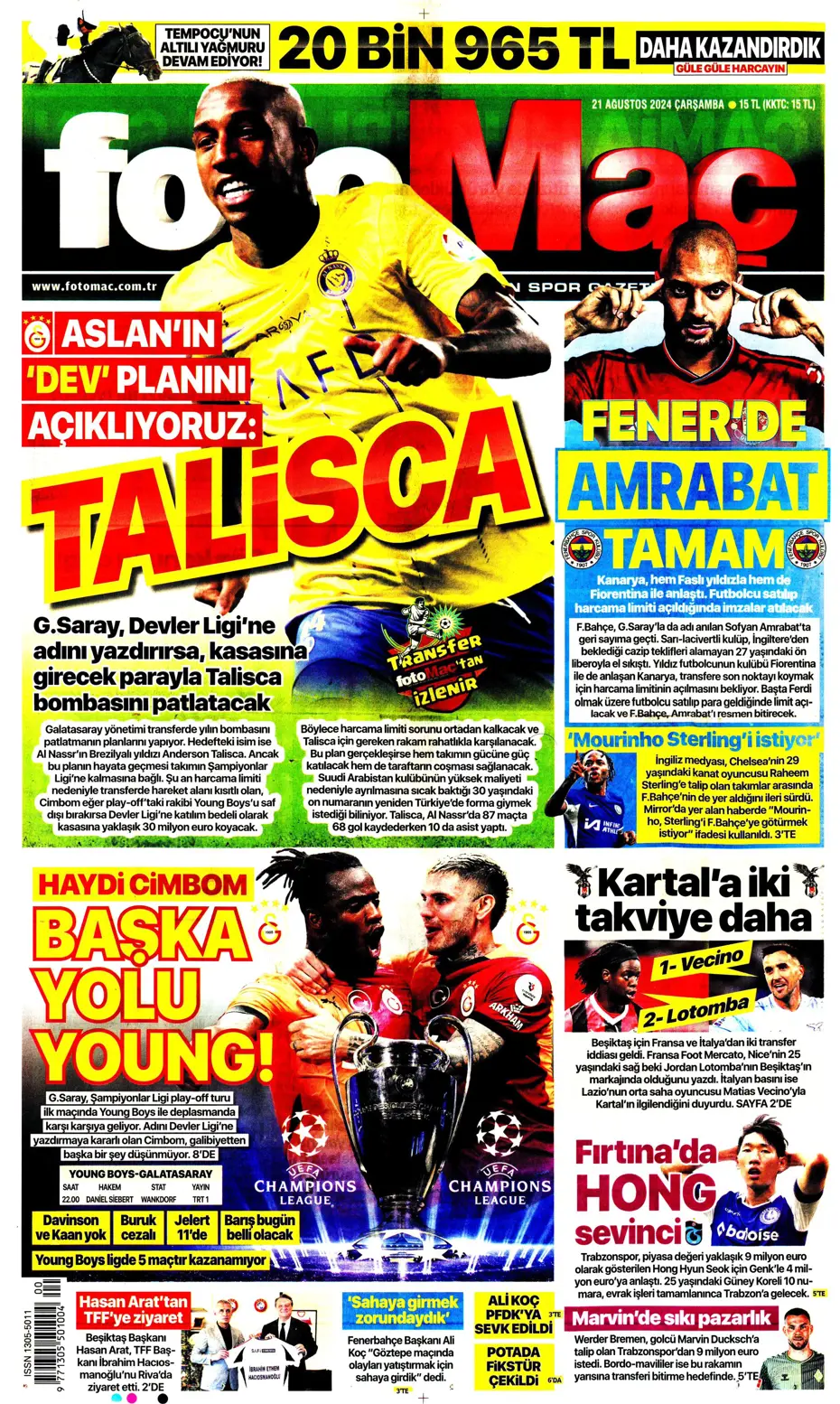 "Dev plan Anderson Talisca" | Sporun manşetleri - 11