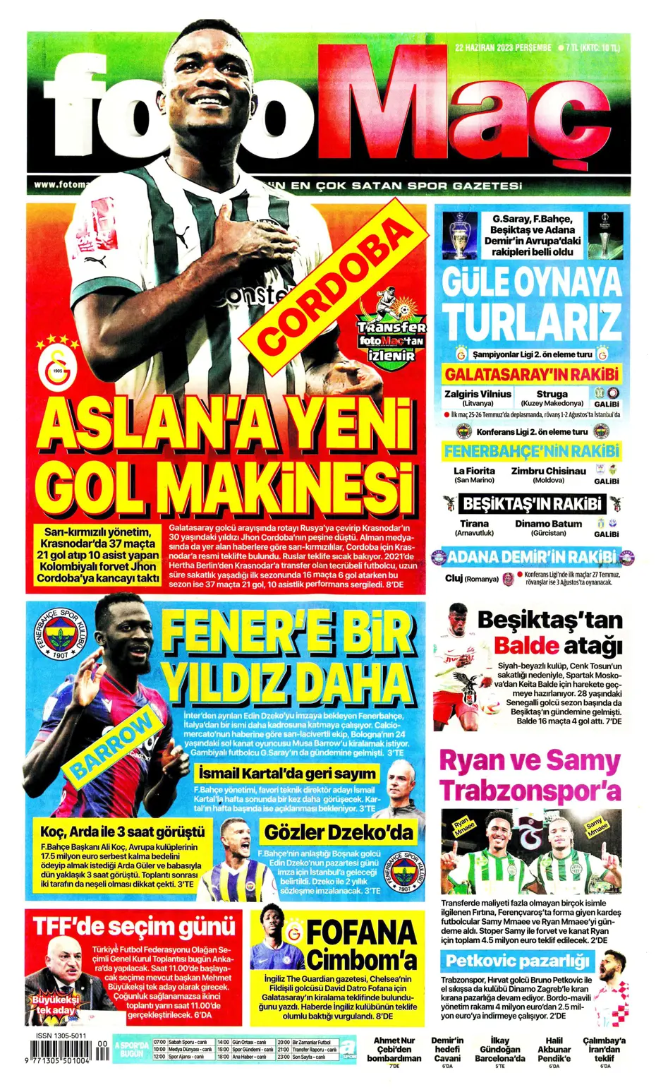 "Aslan'a süper golcü" | Sporun manşetleri (22 Haziran 2023) - 5