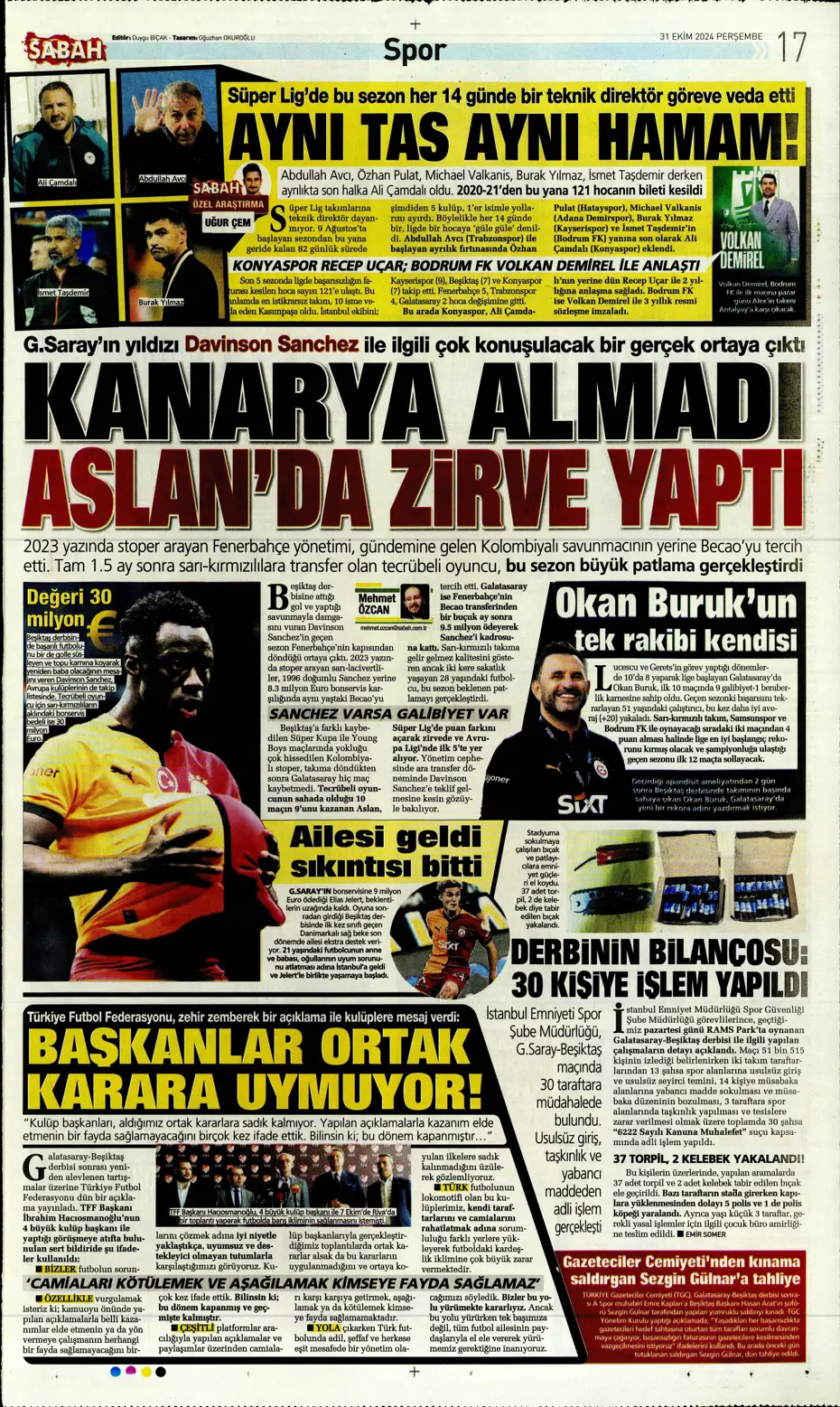 "Aslan'da Rosier harekatı" | Sporun manşetleri (31 Ekim 2024) - 29