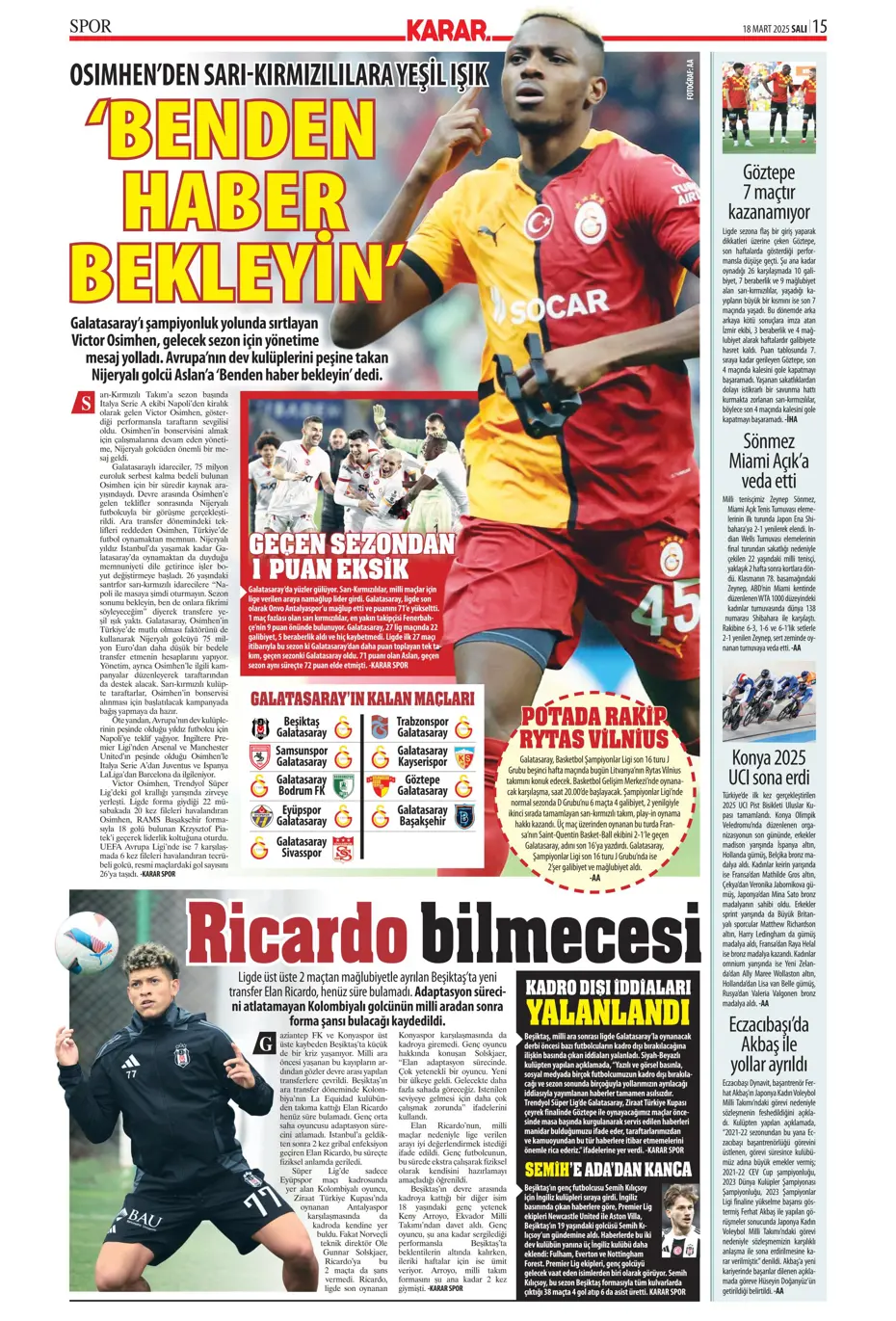 "Sane bombası" | Sporun manşetleri - 21