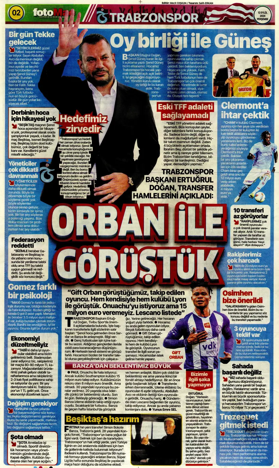 "12 milyon Euro'ya Cim Bom'da" | Sporun manşetleri (12 Eylül 2024) - 8 "12 milyon Euro'ya Cim Bom'da" | Sporun manşetleri (12 Eylül 2024) - 8