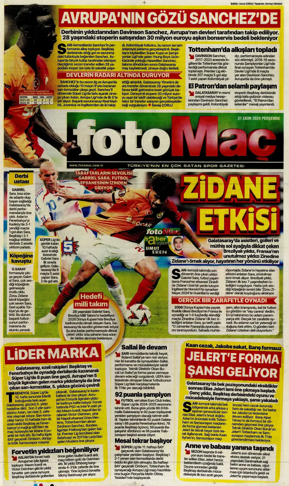 "Aslan'da Rosier harekatı" | Sporun manşetleri (31 Ekim 2024) - 16