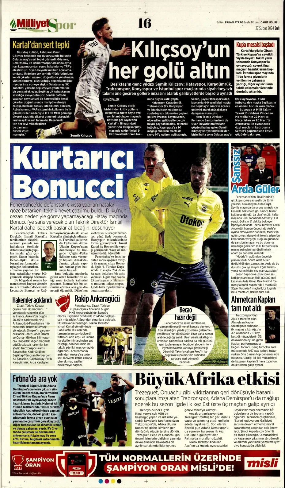 "Icardi'ye selam, zirvede devam" | Sporun manşetleri (27 Şubat 2024) - 21