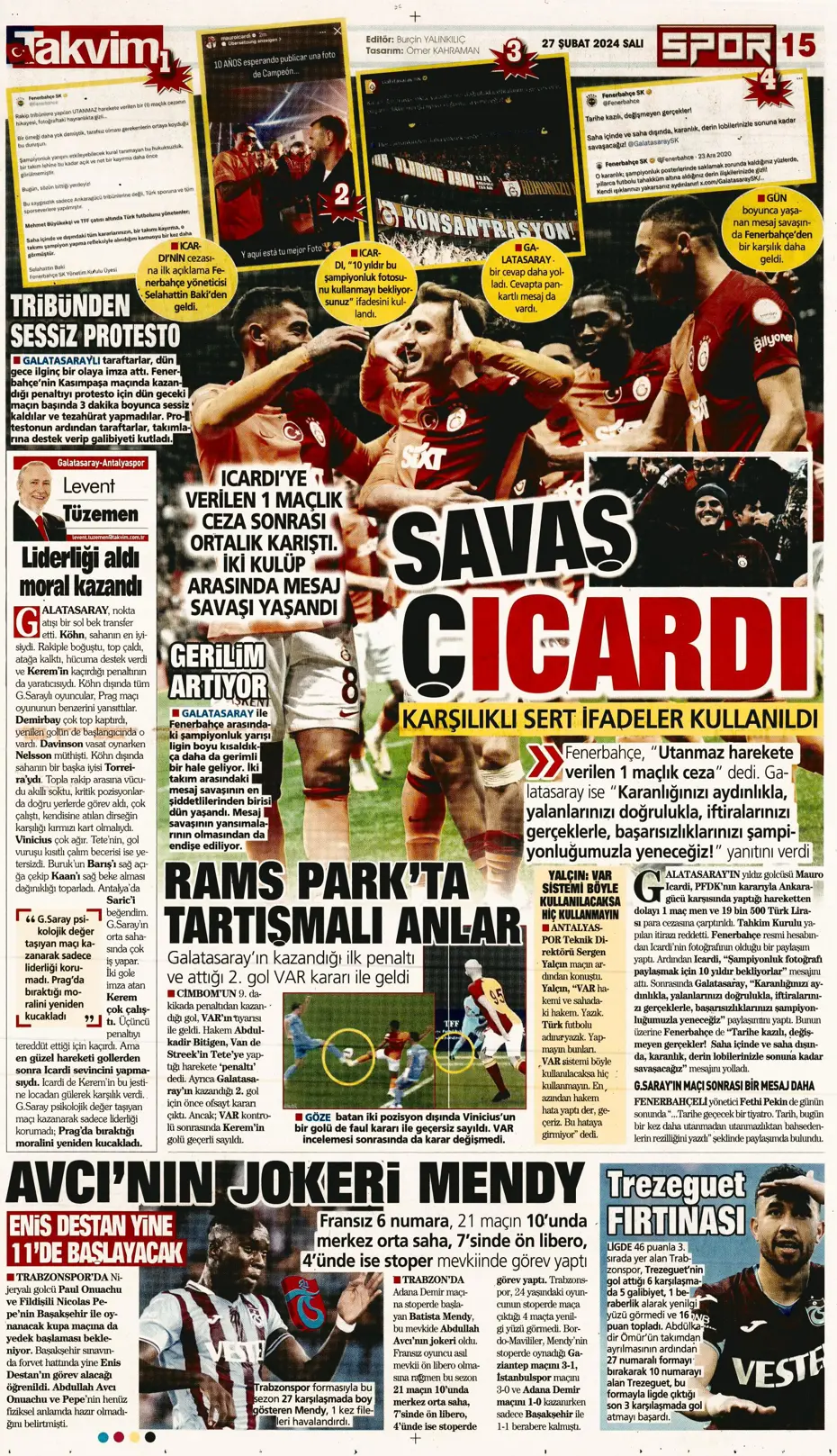 "Icardi'ye selam, zirvede devam" | Sporun manşetleri (27 Şubat 2024) - 35 "Icardi'ye selam, zirvede devam" | Sporun manşetleri (27 Şubat 2024) - 35