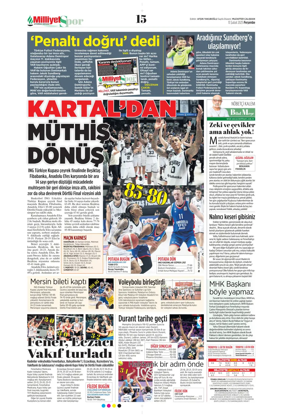 "Bugün vur, haftaya tur" | Sporun manşetleri - 20