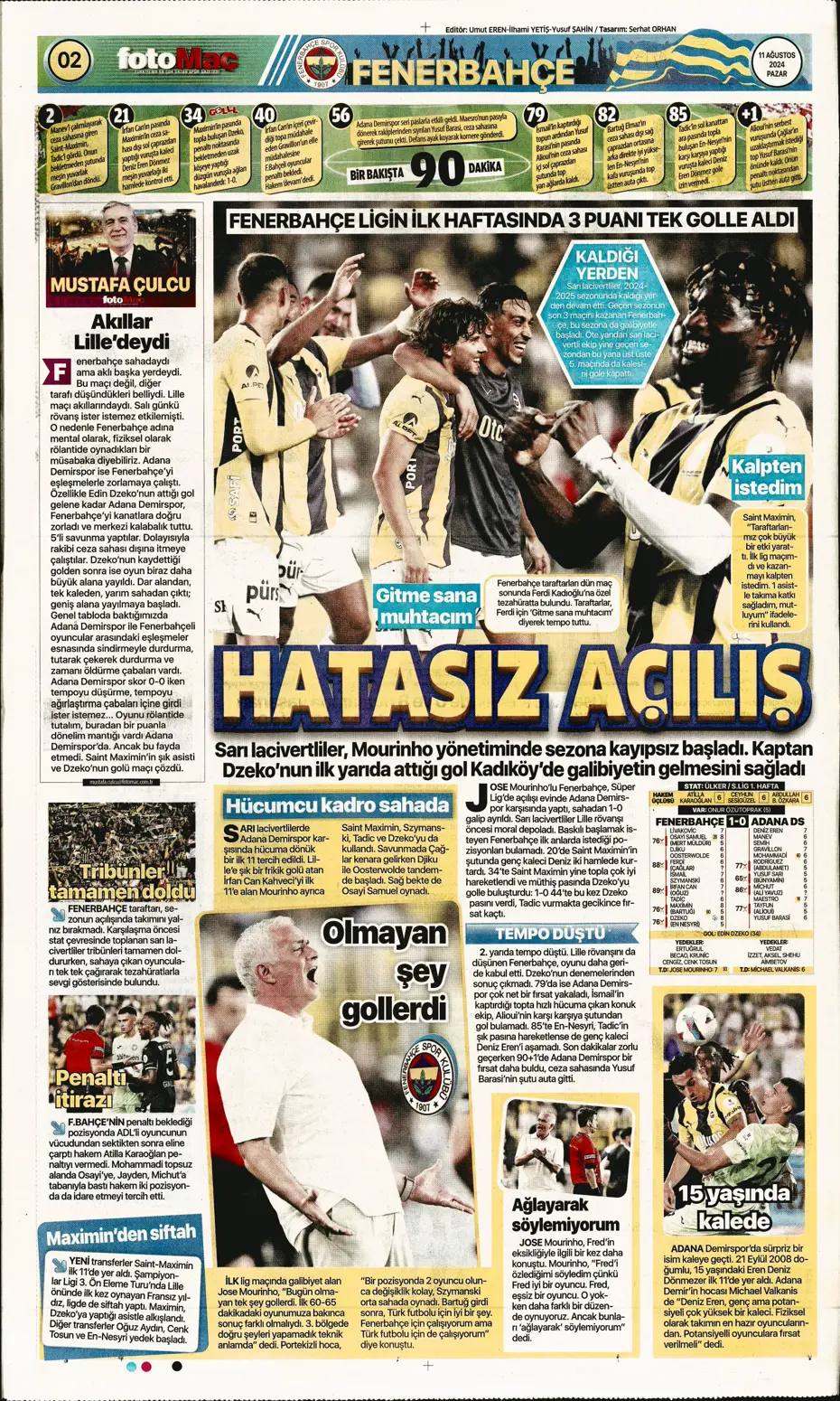 "Mou varsa fire yok" | Sporun manşetleri (11 Ağustos 2024) - 13