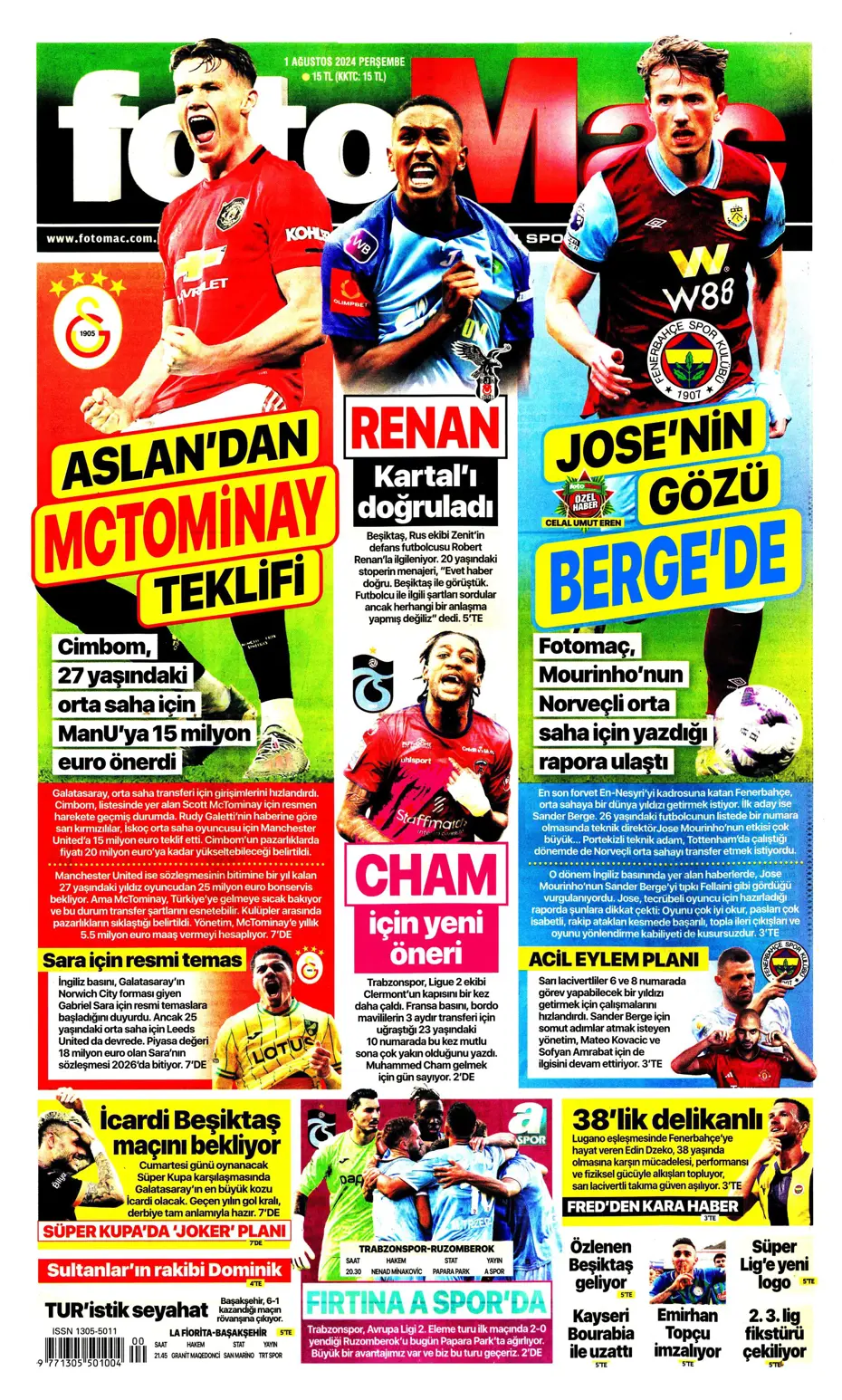 "McTominay Aslan oluyor" | Sporun manşetleri (1 Ağustos 2024) - 10 "McTominay Aslan oluyor" | Sporun manşetleri (1 Ağustos 2024) - 10