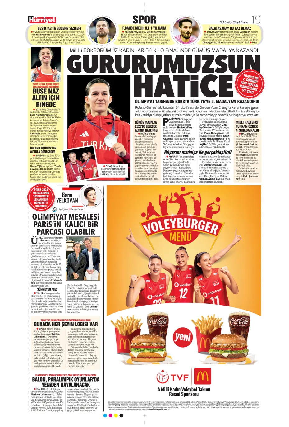 "Sahne şampiyonun" | Sporun manşetleri (9 Ağustos 2024) - 20