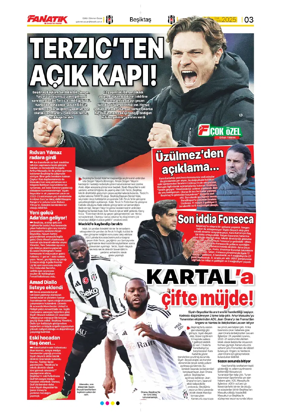 "Fenerbahçe'de büyük gün" | Sporun manşetleri (8 Ocak 2025) - 3 "Fenerbahçe'de büyük gün" | Sporun manşetleri (8 Ocak 2025) - 3