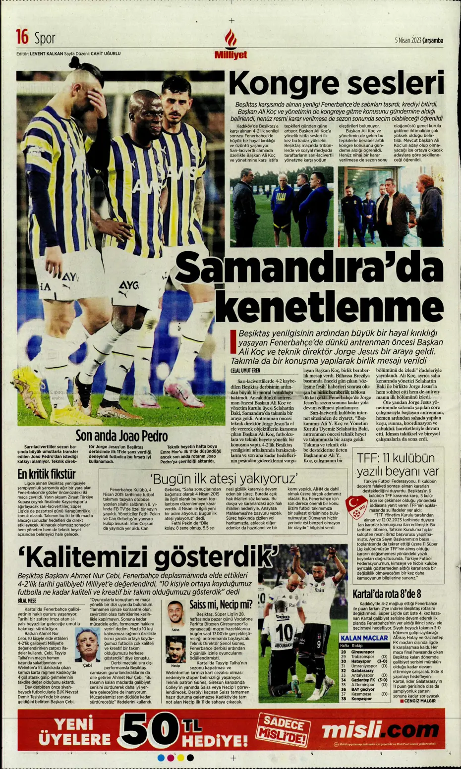 "Dünyada kimse buna penaltı demez" - Sporun manşetleri (5 Nisan 2023) - 25 "Dünyada kimse buna penaltı demez" - Sporun manşetleri (5 Nisan 2023) - 25