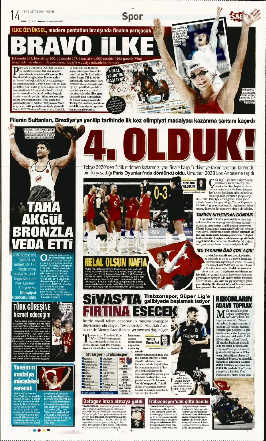"Mou varsa fire yok" | Sporun manşetleri (11 Ağustos 2024) - 23