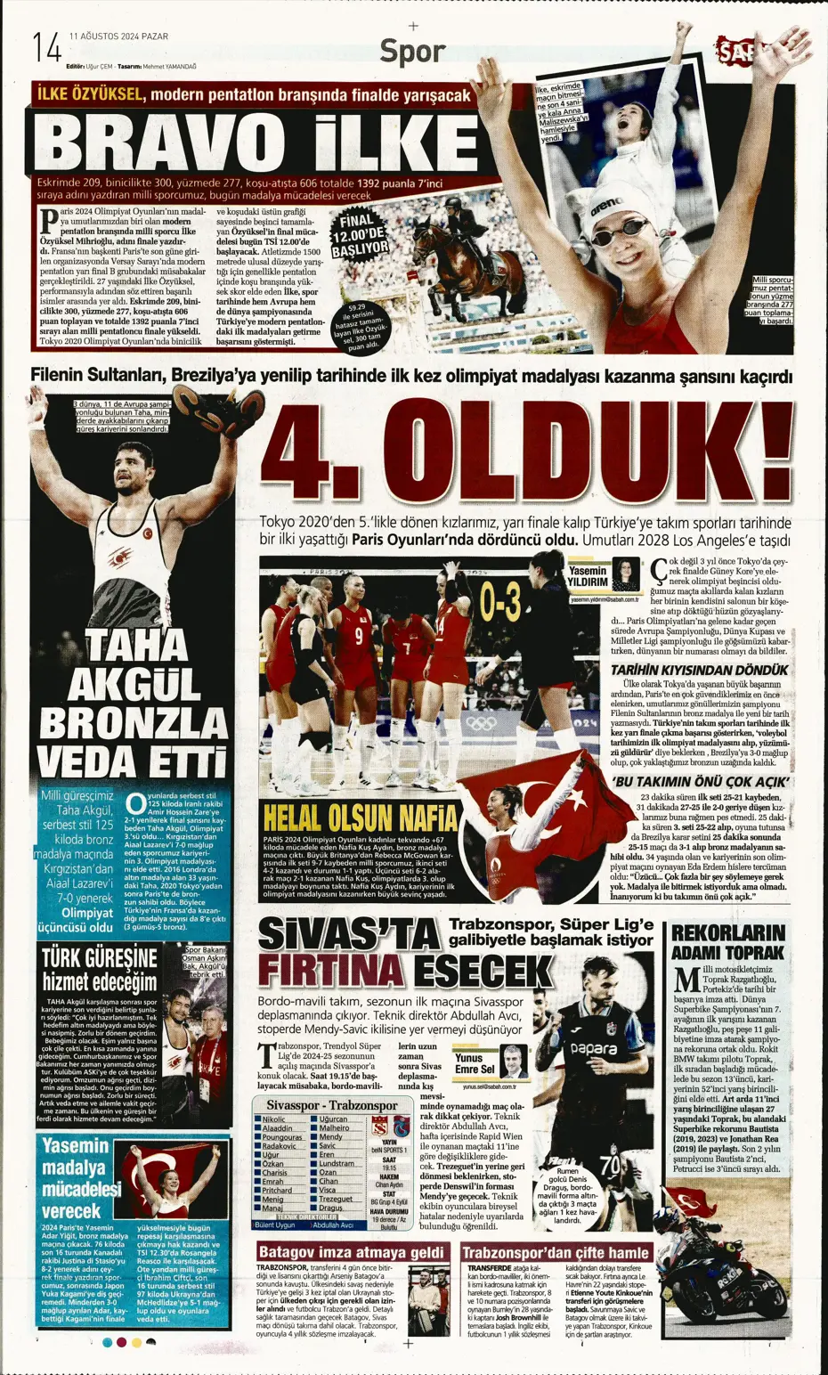 "Mou varsa fire yok" | Sporun manşetleri (11 Ağustos 2024) - 33
