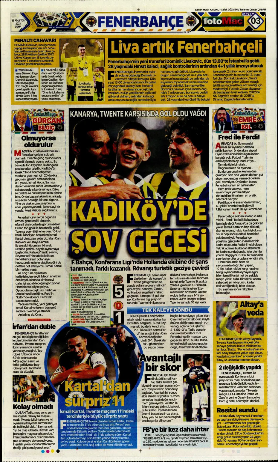 "Fenerbahçe'den 5'i 1 yerde" | Sporun manşetleri (25 Ağustos 2023) - 14