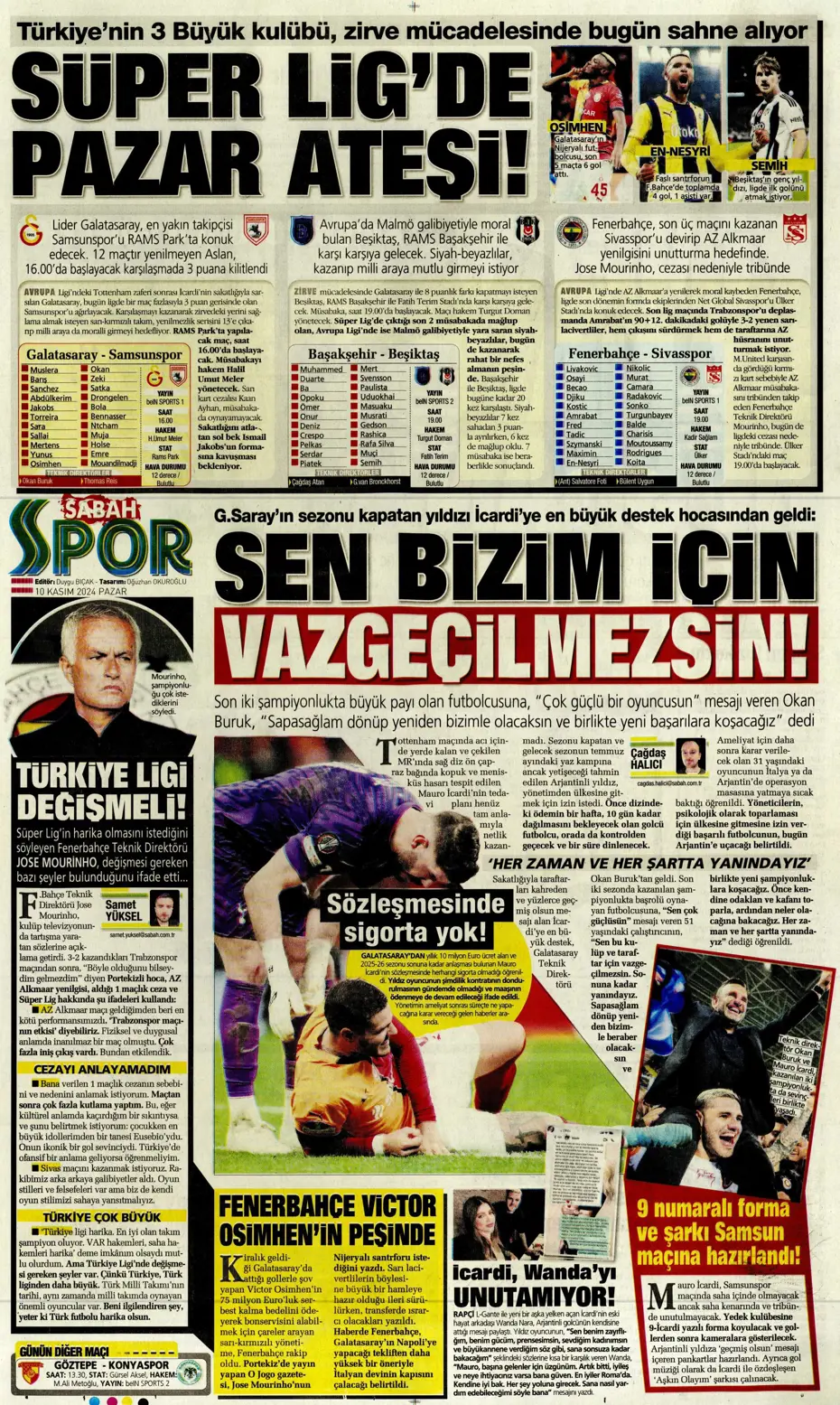 "Cimbom devleri gölgesinde bıraktı" | Sporun manşetleri (10 Kasım 2024) - 22