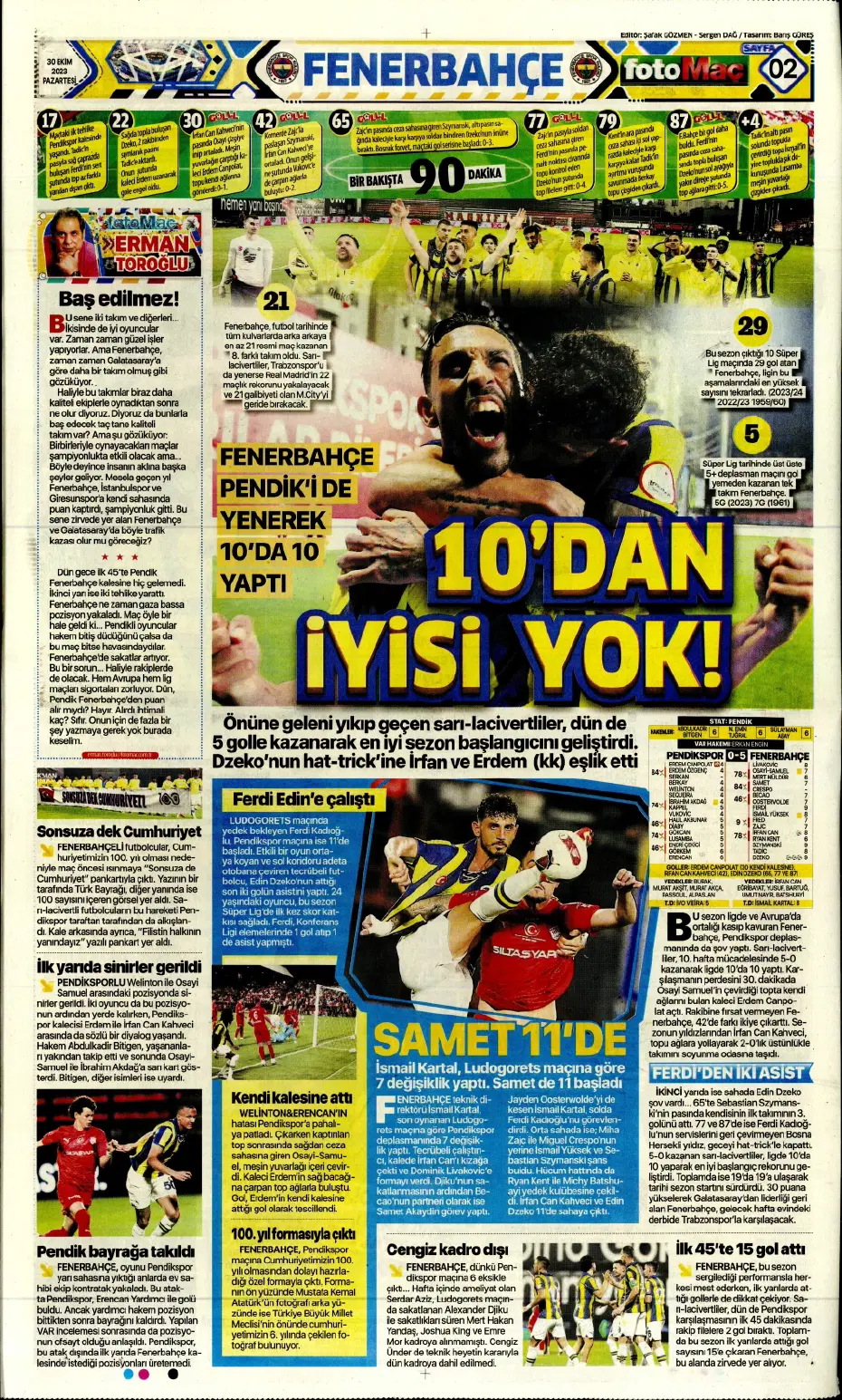 "Fenerbahçe kasırgası" | Sporun manşetleri (30 Ekim 2023) - 10
