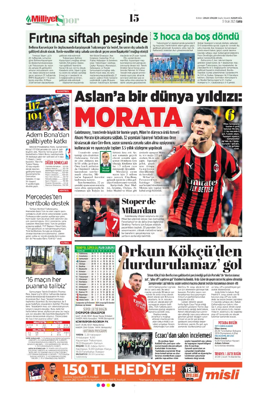 "Galatasaray ve Fenerbahçe play, Beşiktaş off" | Sporun manşetleri - 17