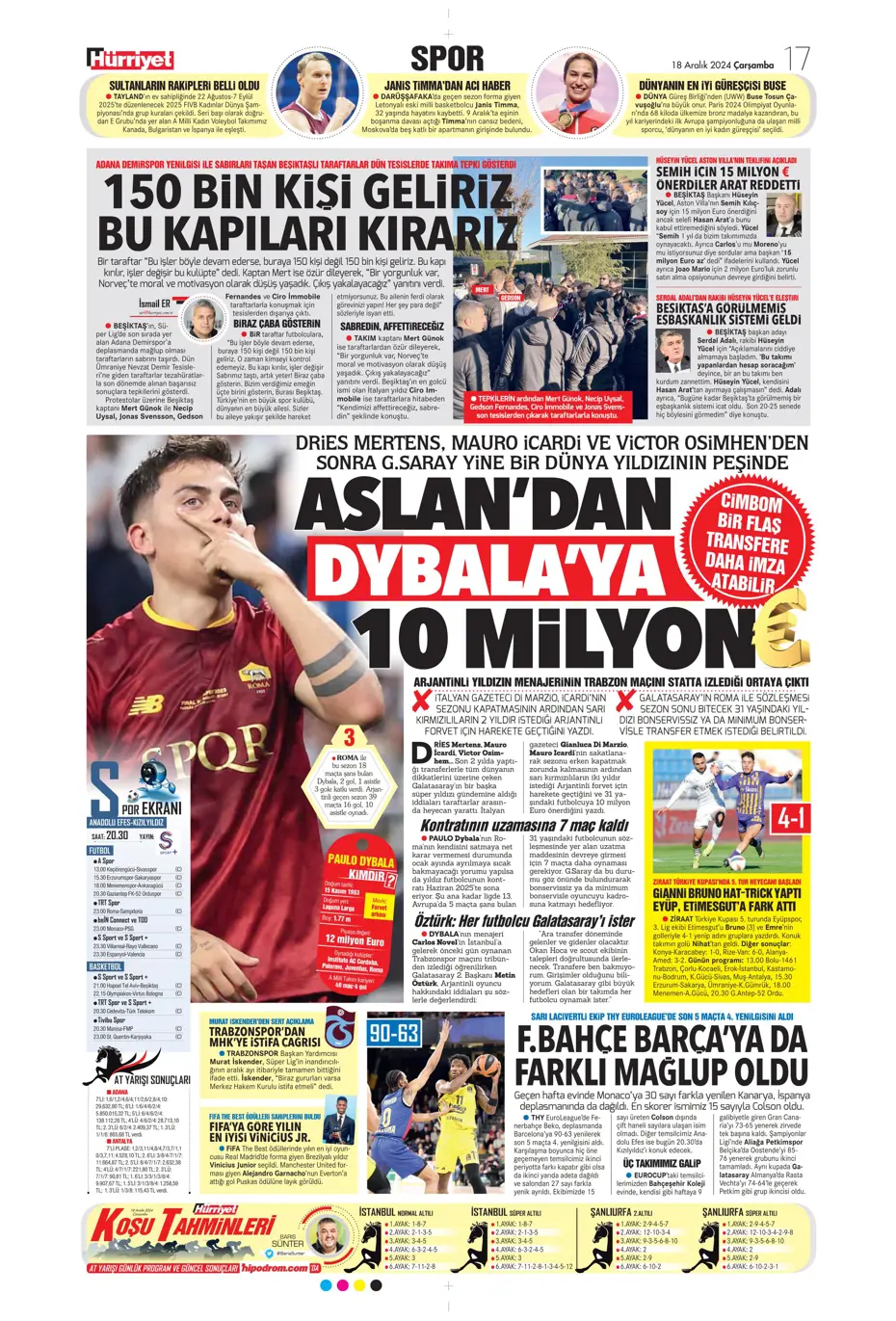"Aslan Dybala'yı getiriyor" | Sporun manşetleri - 17