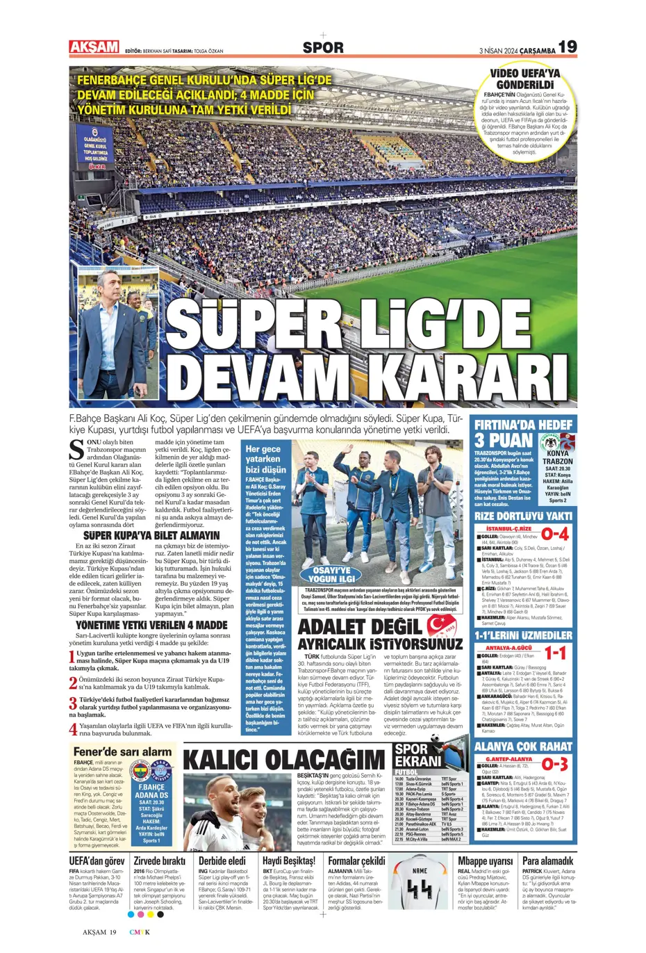 "Lige devam, kupa askıda" | Sporun manşetleri (3 Nisan 2024) - 22