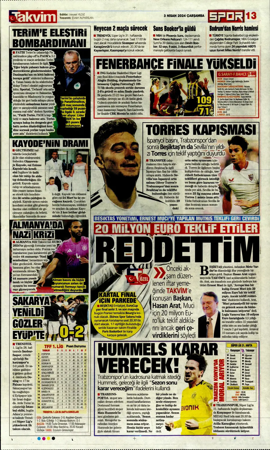 "Lige devam, kupa askıda" | Sporun manşetleri (3 Nisan 2024) - 16