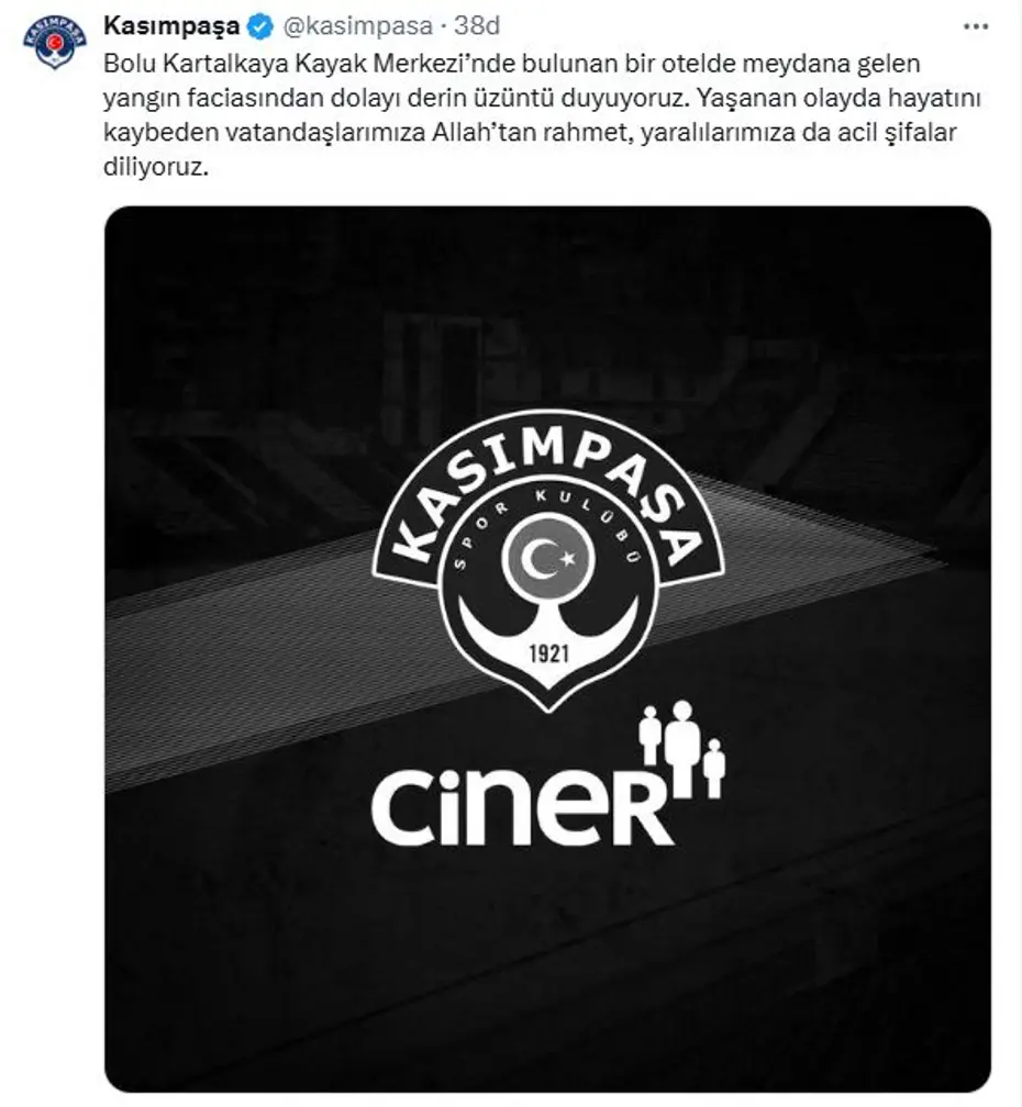 Spor kulüpleri, Kartalkaya'daki yangında hayatını kaybeden vatandaşlar için başsağlığı mesajı yayımladı - 7