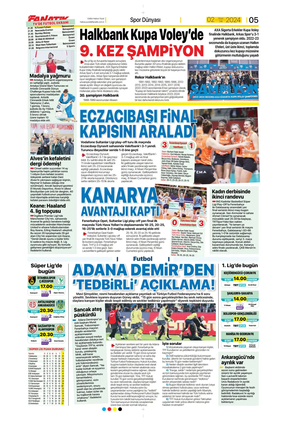 "Fenerbahçe'de tarihi gün" | Sporun manşetleri (2 Nisan 2024) - 7 "Fenerbahçe'de tarihi gün" | Sporun manşetleri (2 Nisan 2024) - 7