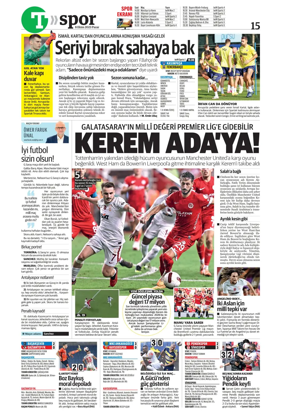 "Bjelica gidiyor, Avcı geliyor" | Sporun manşetleri (8 Ekim 2023) - 44