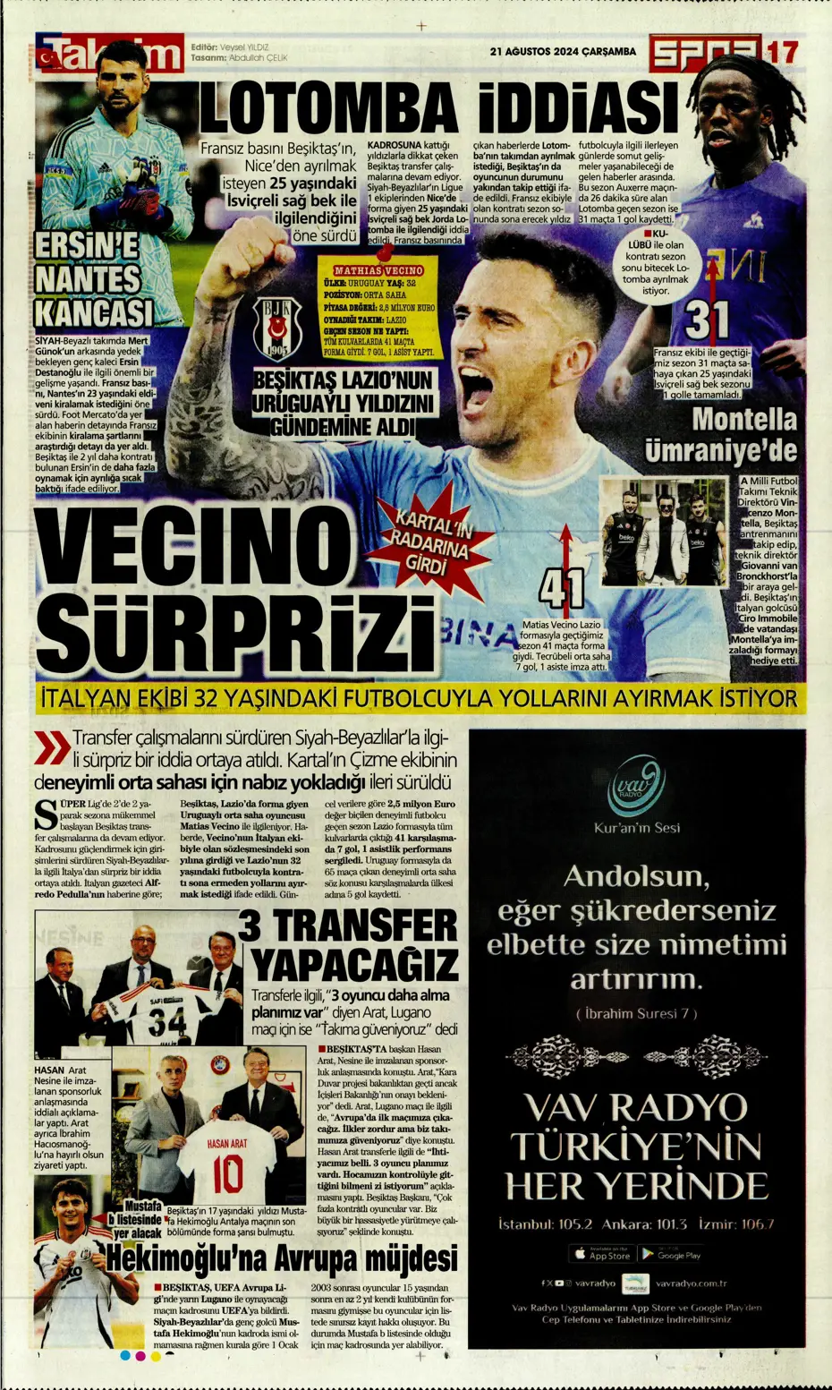 "Dev plan Anderson Talisca" | Sporun manşetleri - 30
