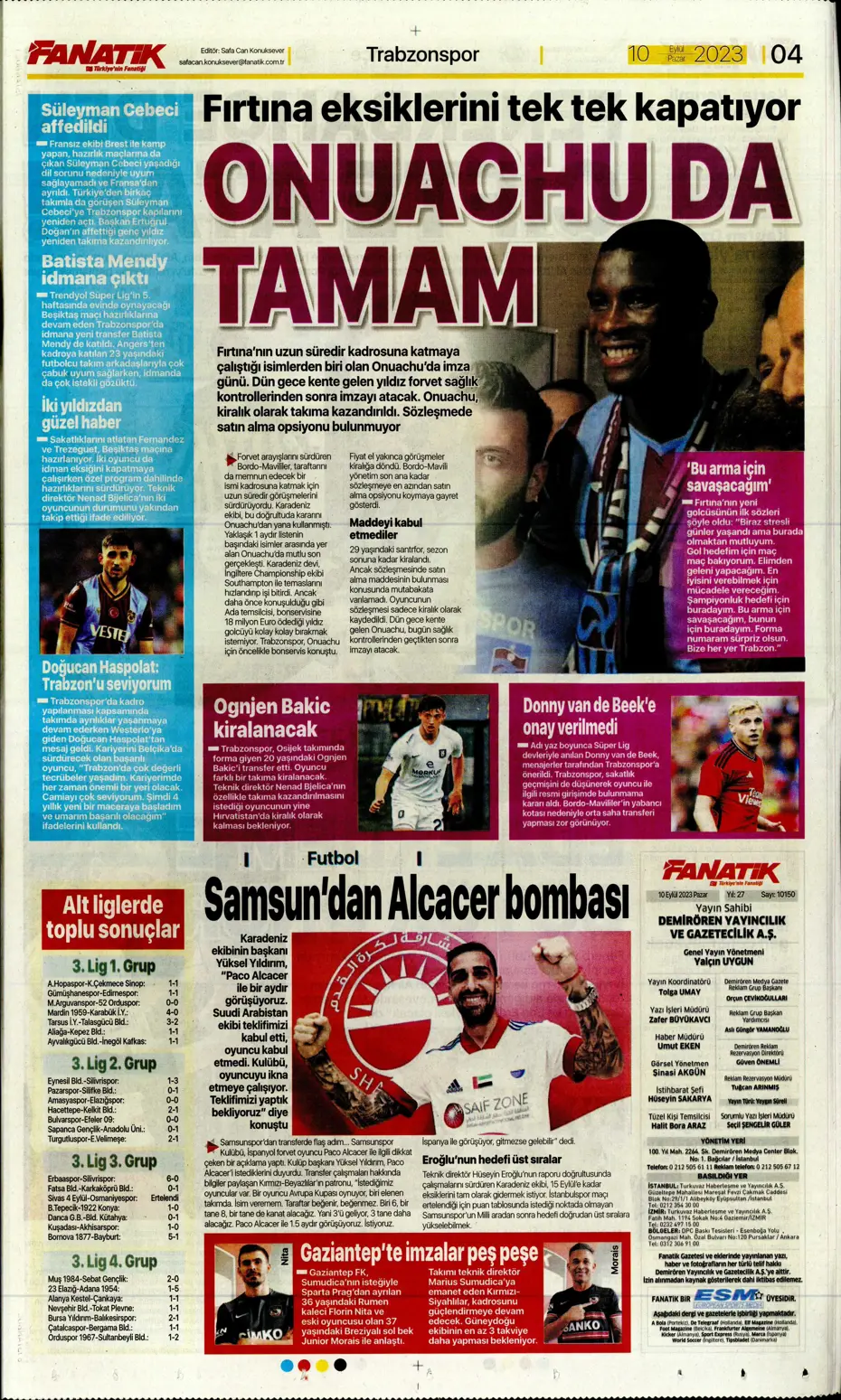 "Kuntz gidiyor, Avcı geliyor" | Sporun manşetleri (10 Eylül 2023) - 11