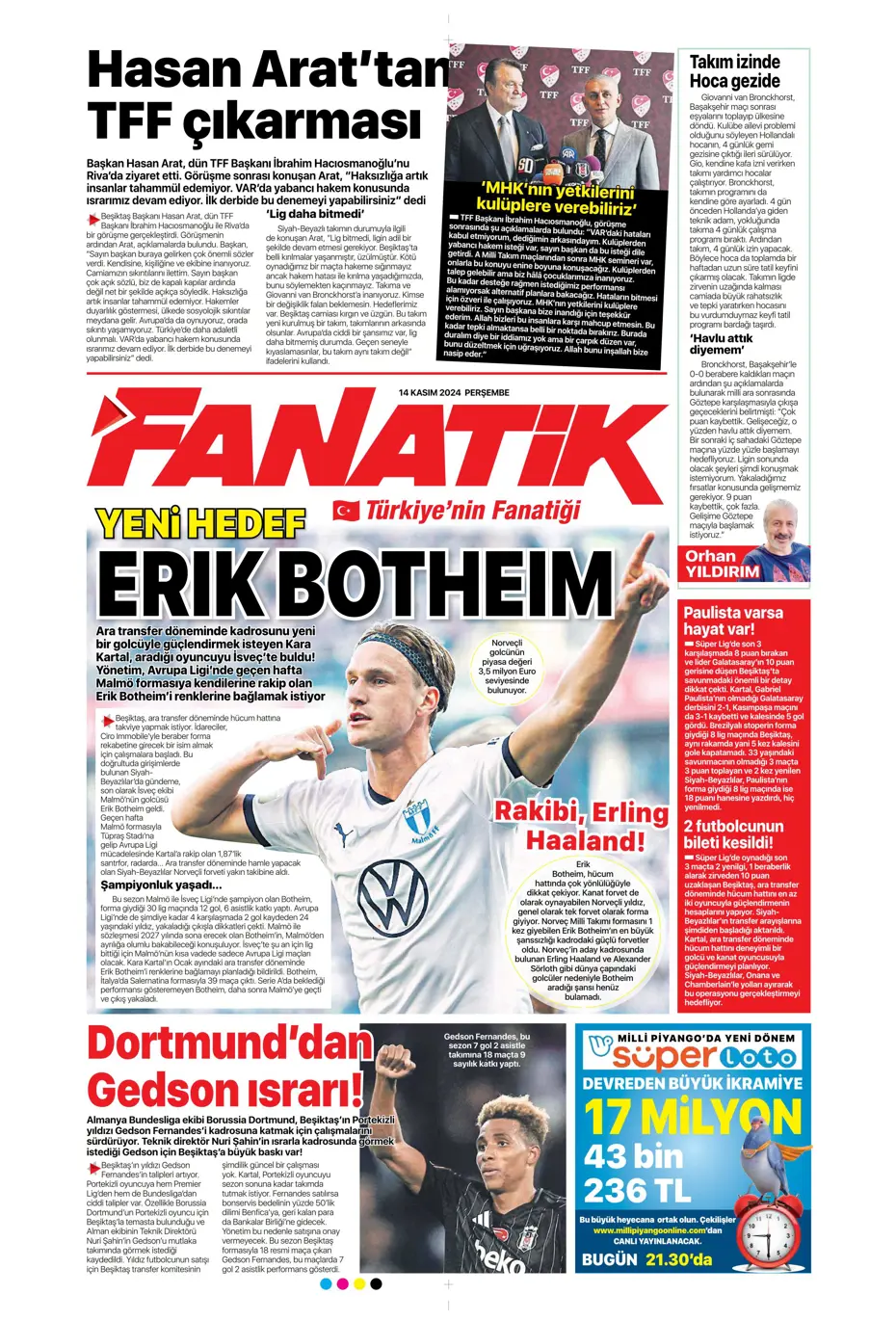 "Talisca'dan yeşil ışık" | Sporun manşetleri (14 Kasım 2024) - 7