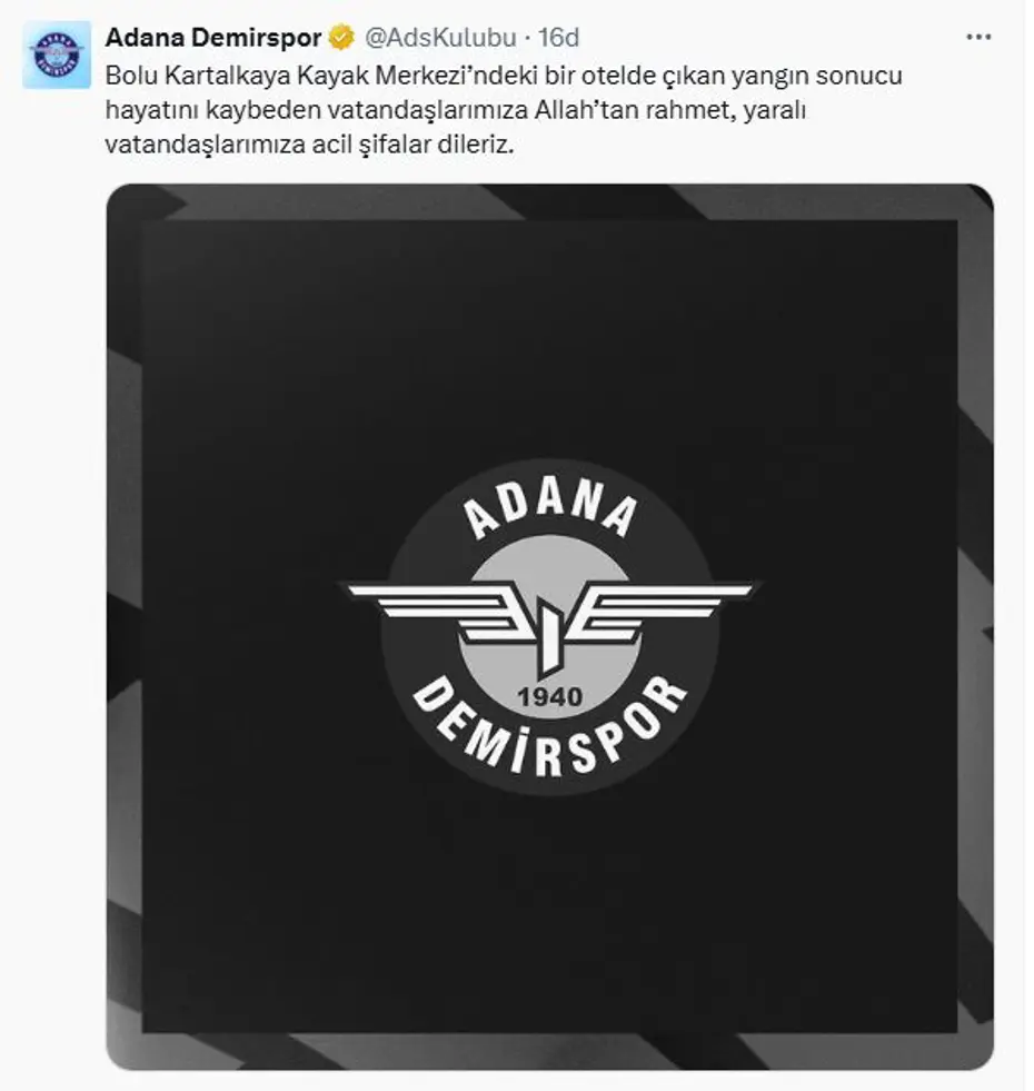 Spor kulüpleri, Kartalkaya'daki yangında hayatını kaybeden vatandaşlar için başsağlığı mesajı yayımladı - 5