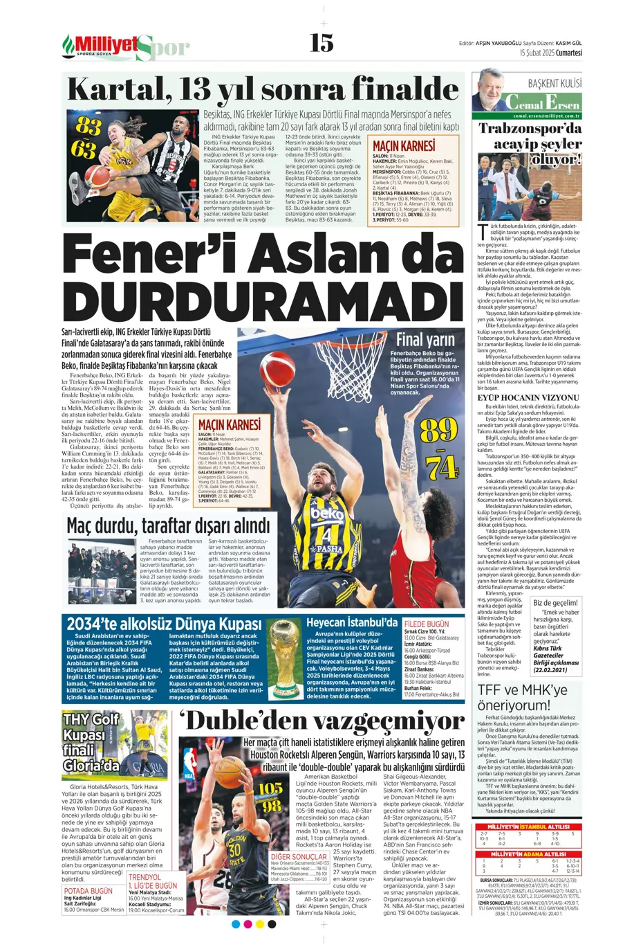 "Cimbom'da OHAL ilanı" | Sporun manşetleri (15 Şubat 2025) - 24