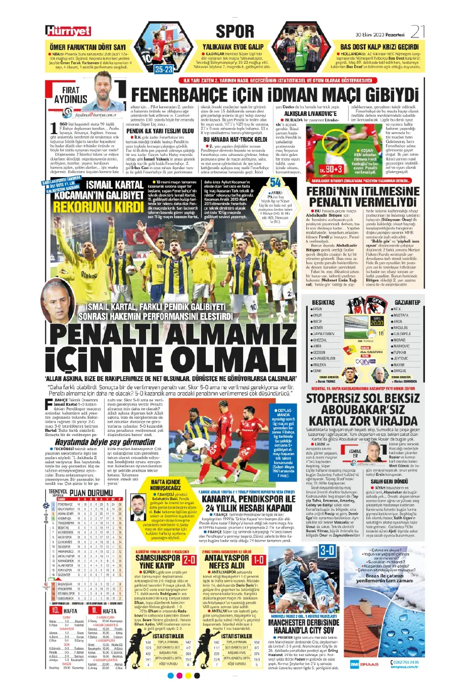 "Fenerbahçe kasırgası" | Sporun manşetleri (30 Ekim 2023) - 18