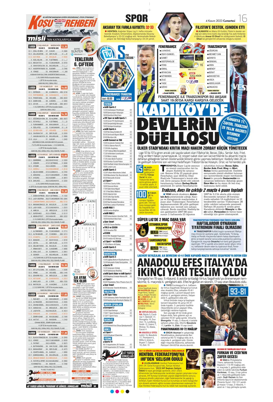 "Derbinin şifresi ilk çeyrek" | Sporun manşetleri (4 Kasım 2023) - 19