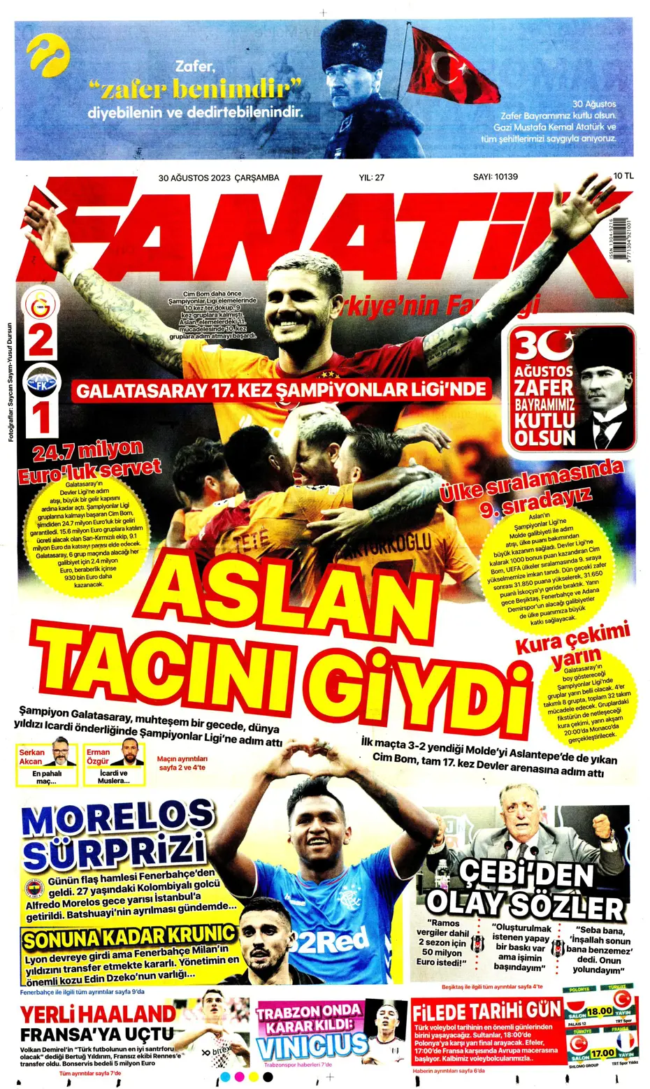 "Avrupa Avrupa duy sesimizi" | Sporun manşetleri (30 Ağustos 2023) - 4 "Avrupa Avrupa duy sesimizi" | Sporun manşetleri (30 Ağustos 2023) - 4