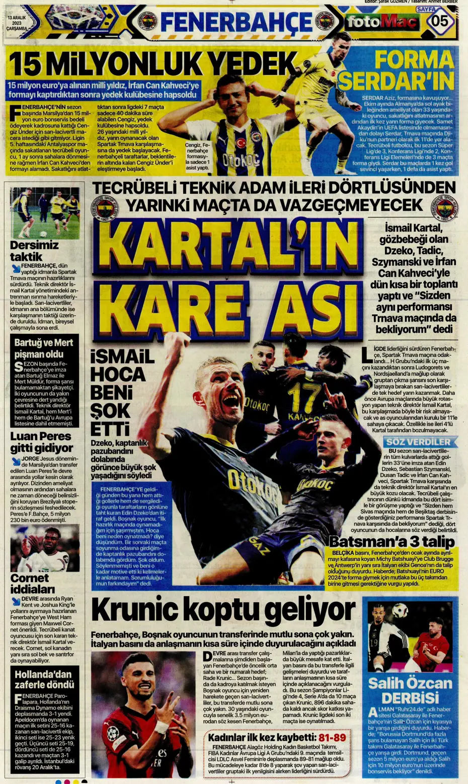 "Aslan'ın yeni yeri Avrupa Ligi" | Sporun manşetleri (13 Aralık 2023) - 12
