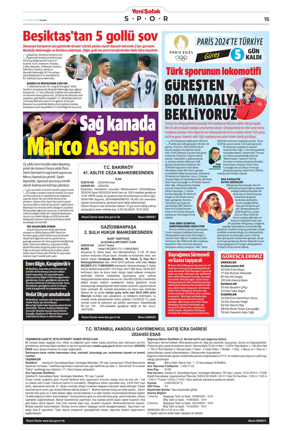 "Fenerbahçe'den Berge hamlesi" | Sporun Manşetleri (21 Temmuz 2024) - 37